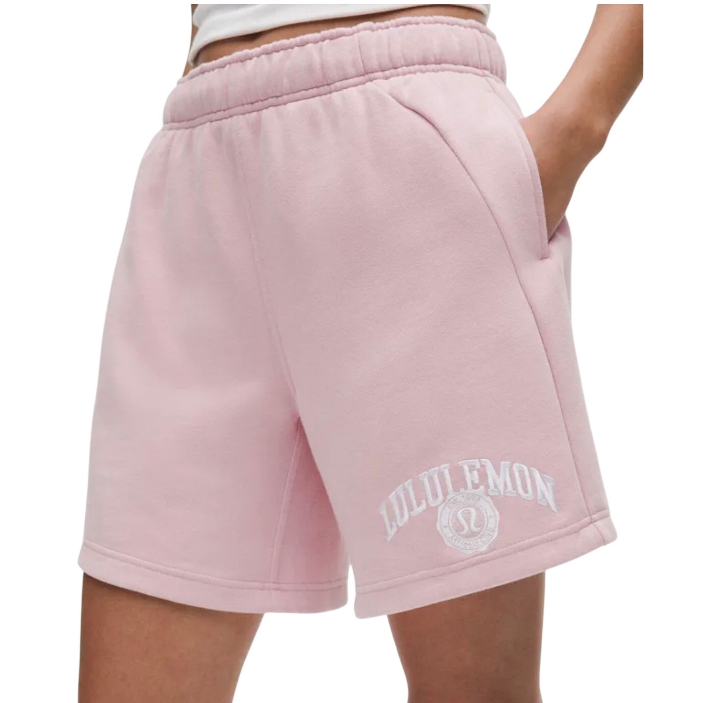 Lululemon Scuba Oversized Shorts Pink Haze Graphic 7” Xs Mid Rise Logo